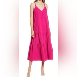 Ted Baker Luaan Button Through Deep Pink Long Dress
